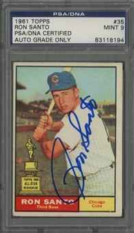 1961 Topps #35 Ron Santo Signed Rookie Card - PSA/DNA MINT 9